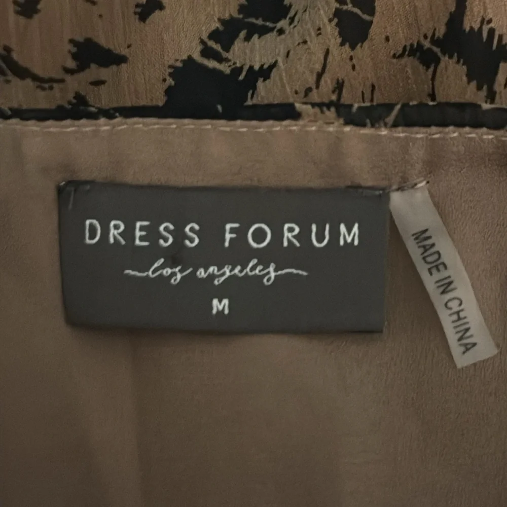 DRESS FORUM Floral Ruffle Midi Dress Cottagecore Size M Brown Black Neutral Boho